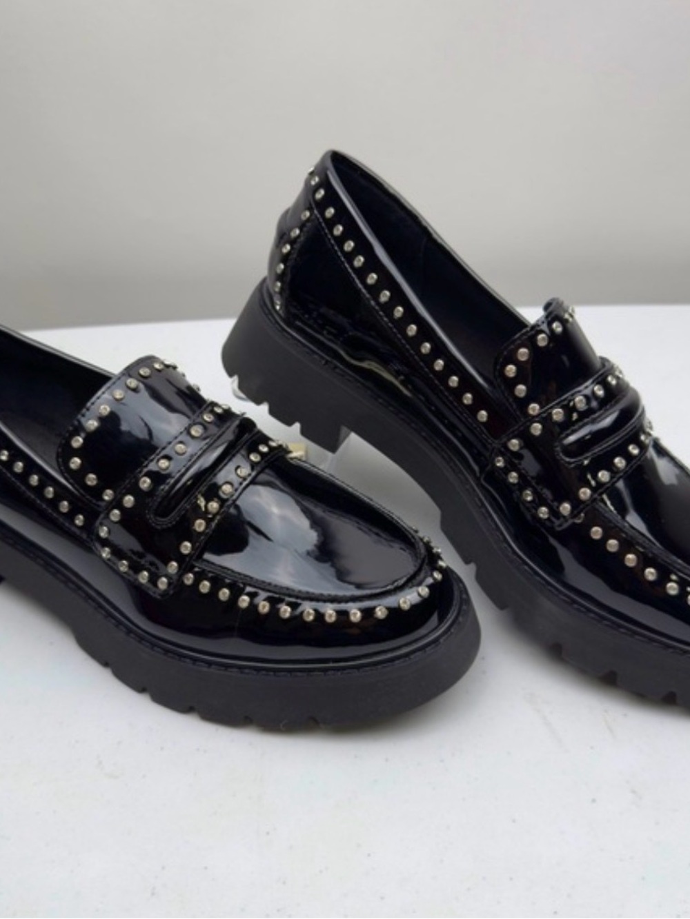 Sanctuary Black Patent Studded Platform Loafers